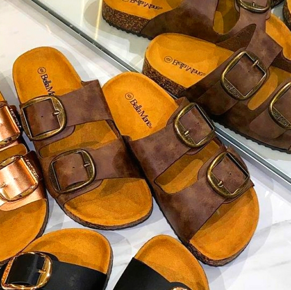 Slides brown cork large buckle w/ arch support - Picture 3 of 8